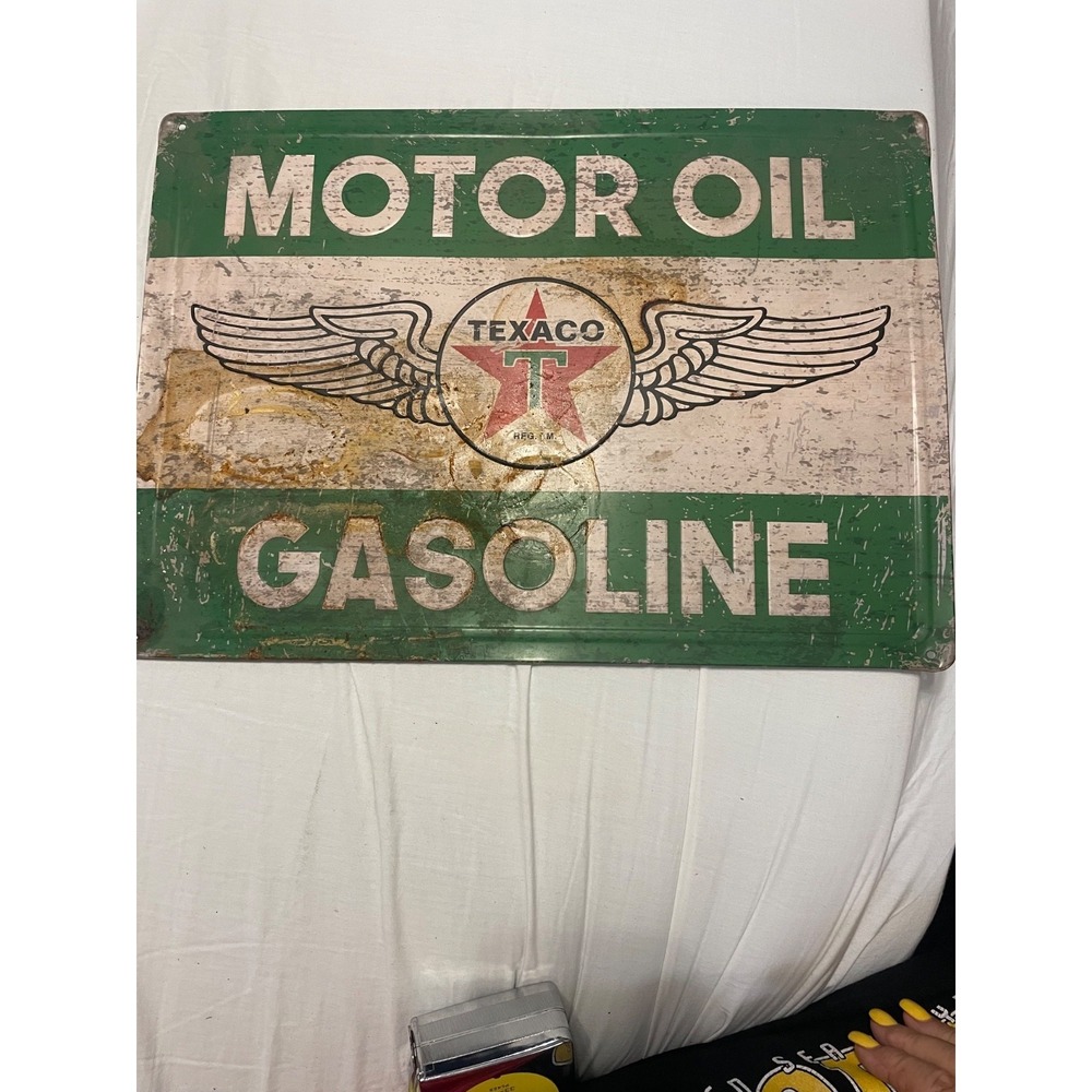 TEXACO MOTOR OIL GASOLINE Metal Tin SIGN Wings Garage Shop‎  Man Cave Decor#W